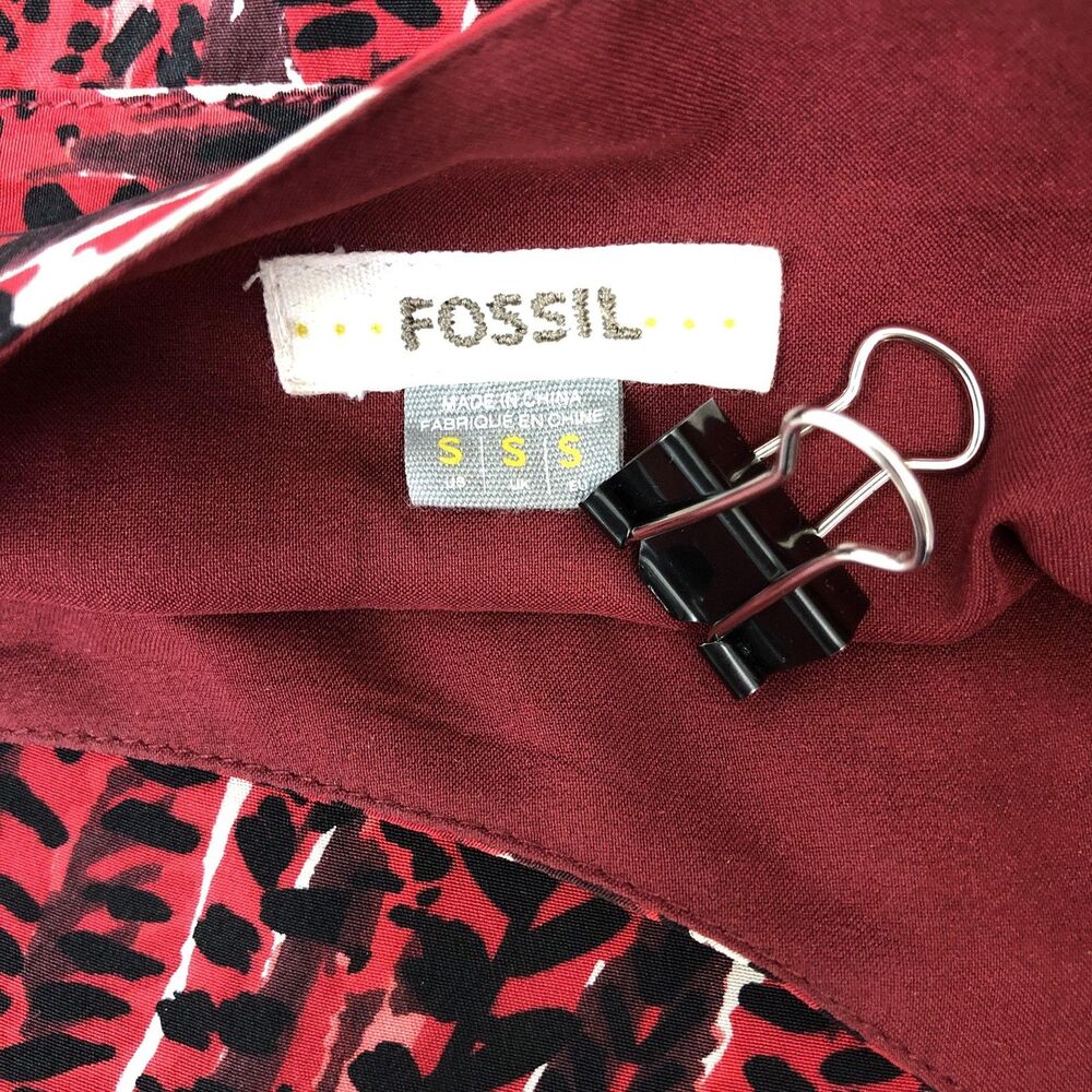 Fossil Womens Red Black Abstract Feather Print Button Front Shift Dress Lined - Picture 9 of 12